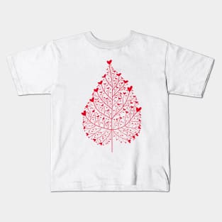 Red hearts leaf drawing Kids T-Shirt